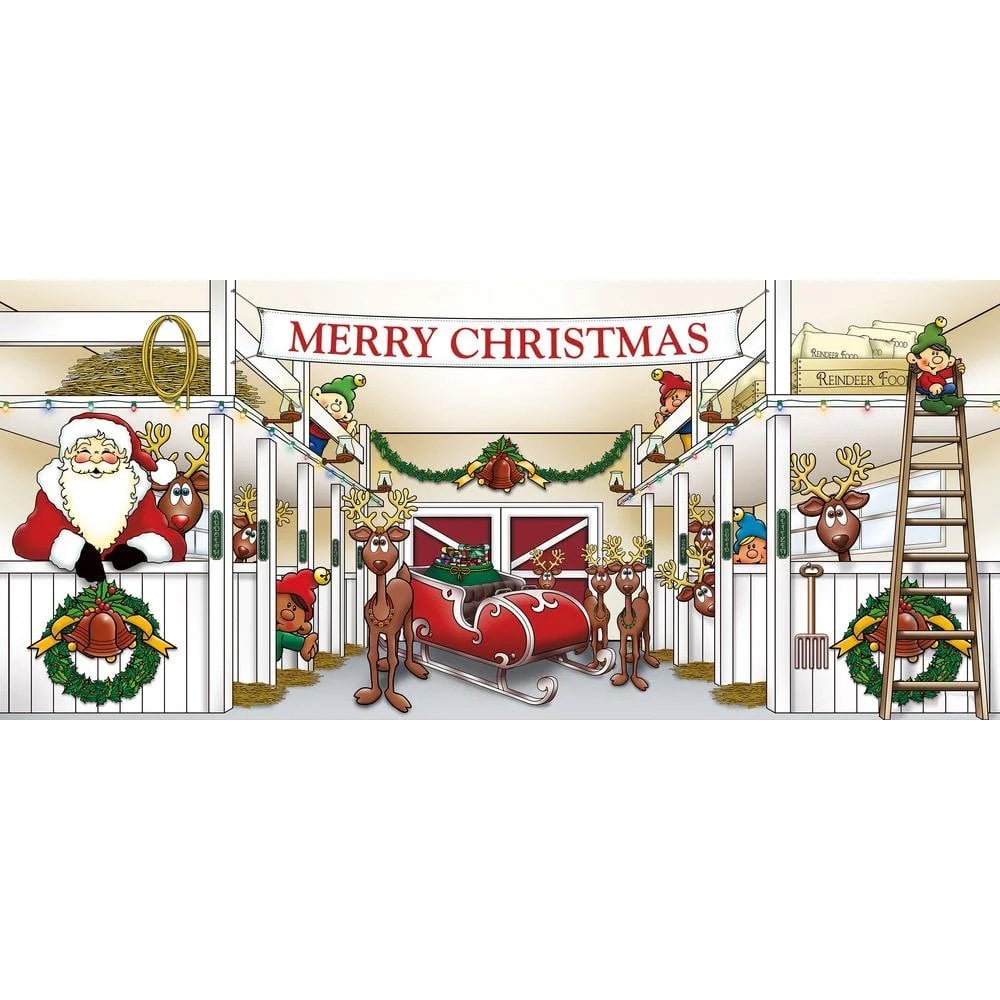 Décoration de porte de garage de Noël en forme de grange de rennes du Père Noël, 7 pi x 16 pi, pour garage double