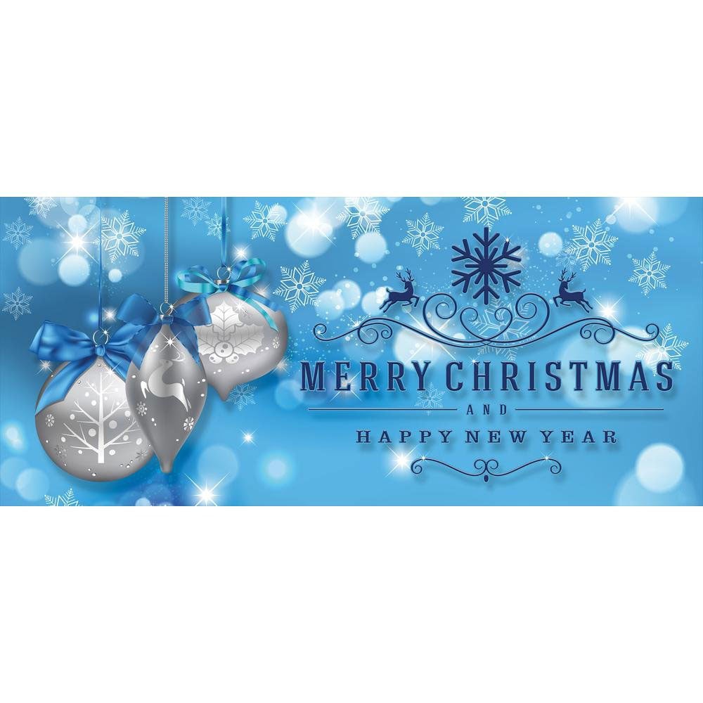 Ornements de Noël argentés sur décor de porte de garage de Noël bleu pour garage double