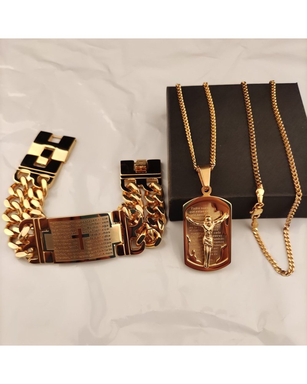 Pendentif croix de jésus avec bracelet en acier inoxydable, ne se décolore jamais, vintage masculin