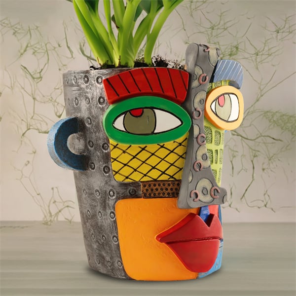 😍 Handmade Picassoo Antique Bronze Abstract Beauty Face Flower Pot