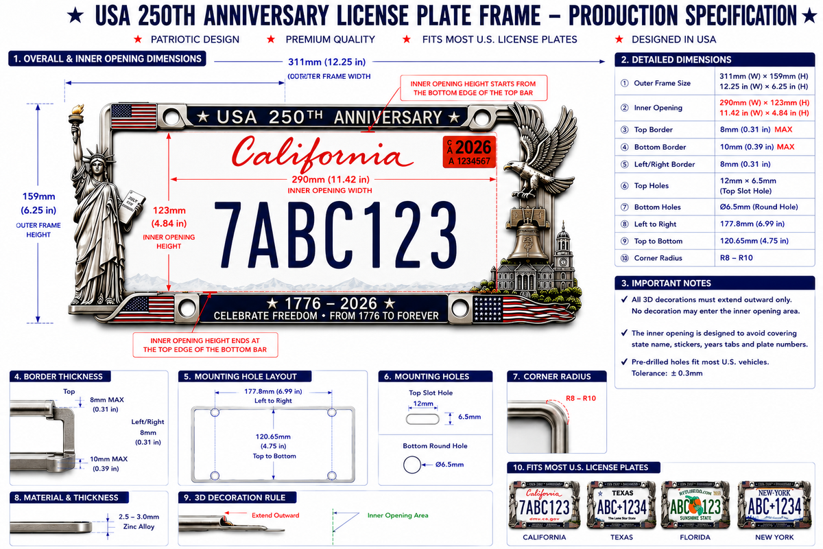 🔥 Father's Day 60% OFF!  - 🇺🇸 250th Anniversary Commemorative License Plate Frame🗽