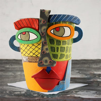 😍 Handmade Picassoo Antique Bronze Abstract Beauty Face Flower Pot