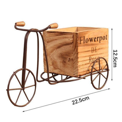 Tricycle de table en fer forgé avec jardinière en bois