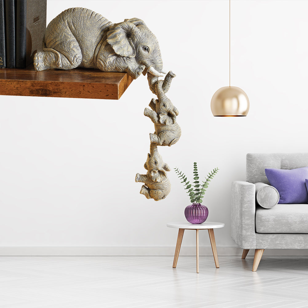 Figurine d'éléphant mère suspendue pour 2 bébés, ornements artisanaux en résine animale