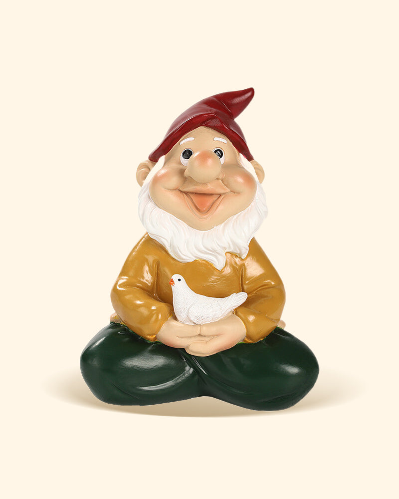Statue de Gnome Zen avec Pigeon