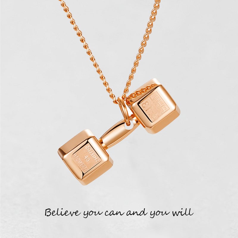 '' Believe you can and you will '' Dumbbell Necklace