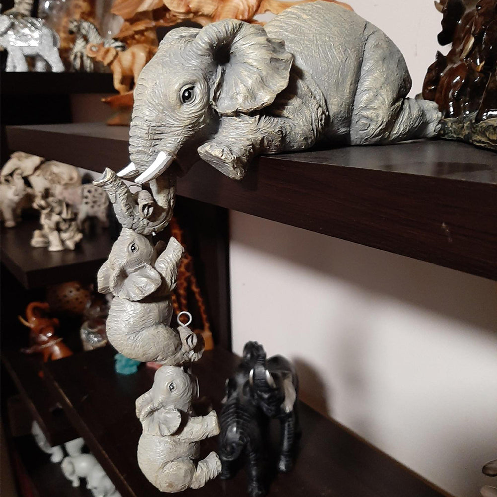 Figurine d'éléphant mère suspendue pour 2 bébés, ornements artisanaux en résine animale