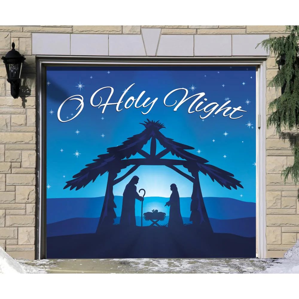 7 pi x 16 pi Crèche de Noël O' Holy Night-décor de porte de garage de Noël pour garage double 