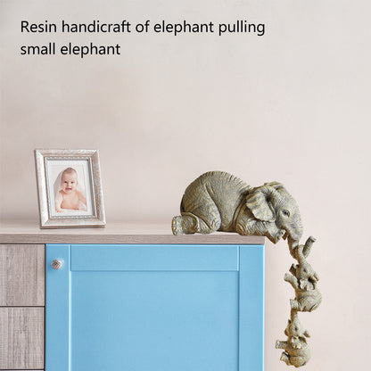 Figurine d'éléphant mère suspendue pour 2 bébés, ornements artisanaux en résine animale