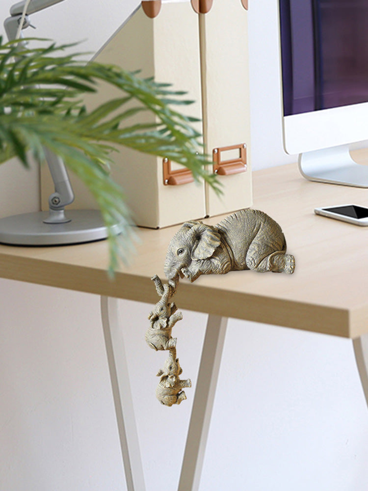 Figurine d'éléphant mère suspendue pour 2 bébés, ornements artisanaux en résine animale