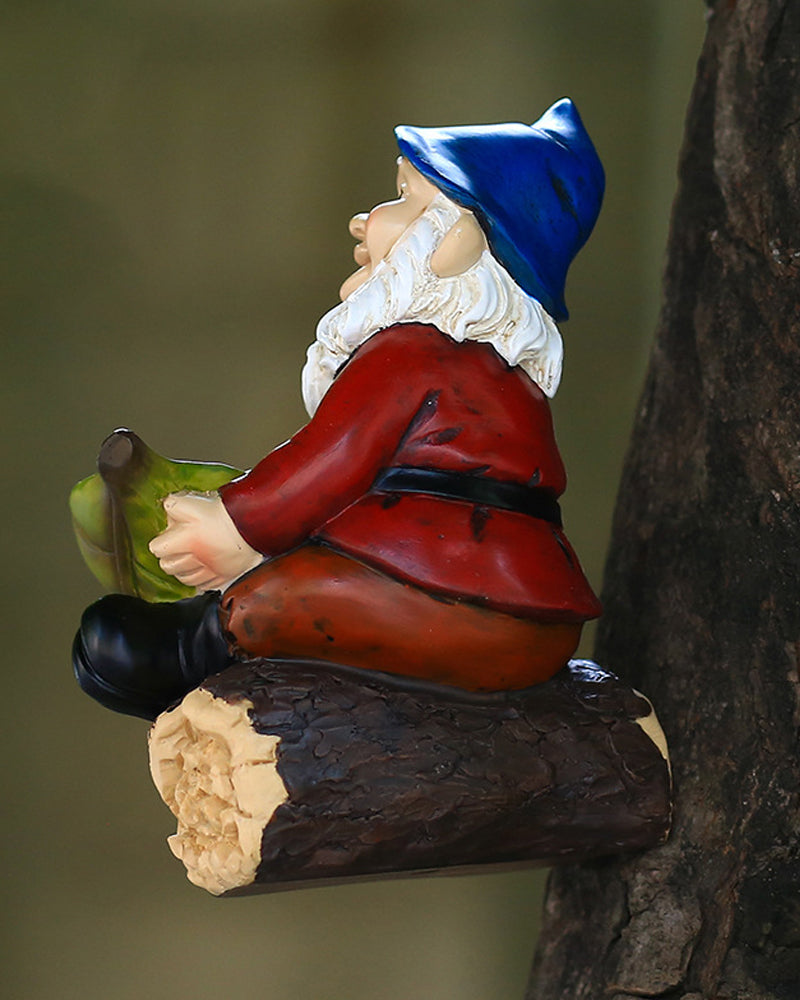 Mangeoire à oiseaux suspendue pour nain de jardin avec chapeau bleu joyeux