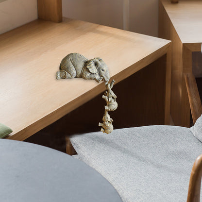Figurine d'éléphant mère suspendue pour 2 bébés, ornements artisanaux en résine animale