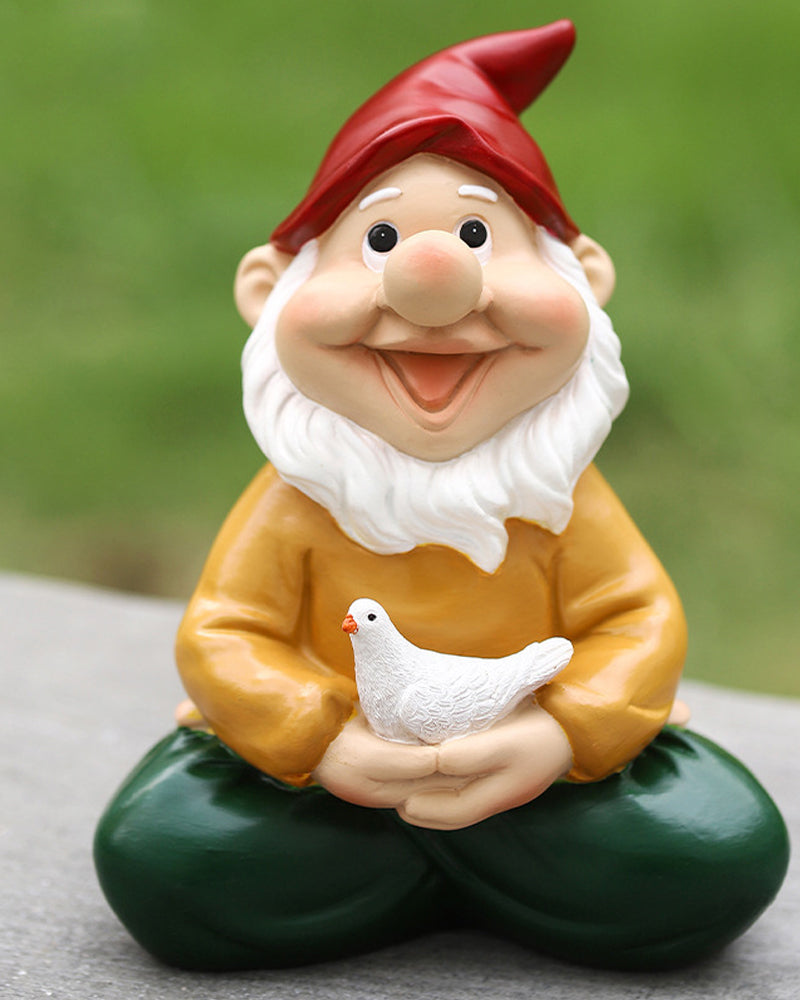 Statue de Gnome Zen avec Pigeon