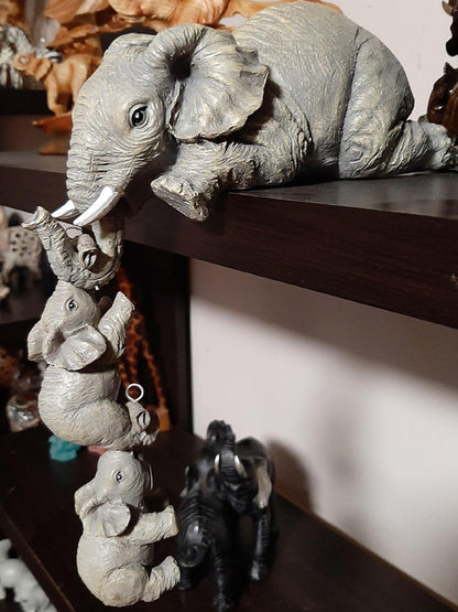Figurine d'éléphant mère suspendue pour 2 bébés, ornements artisanaux en résine animale