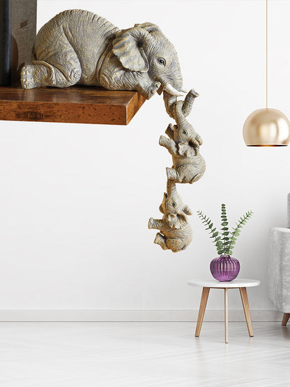 Figurine d'éléphant mère suspendue pour 2 bébés, ornements artisanaux en résine animale