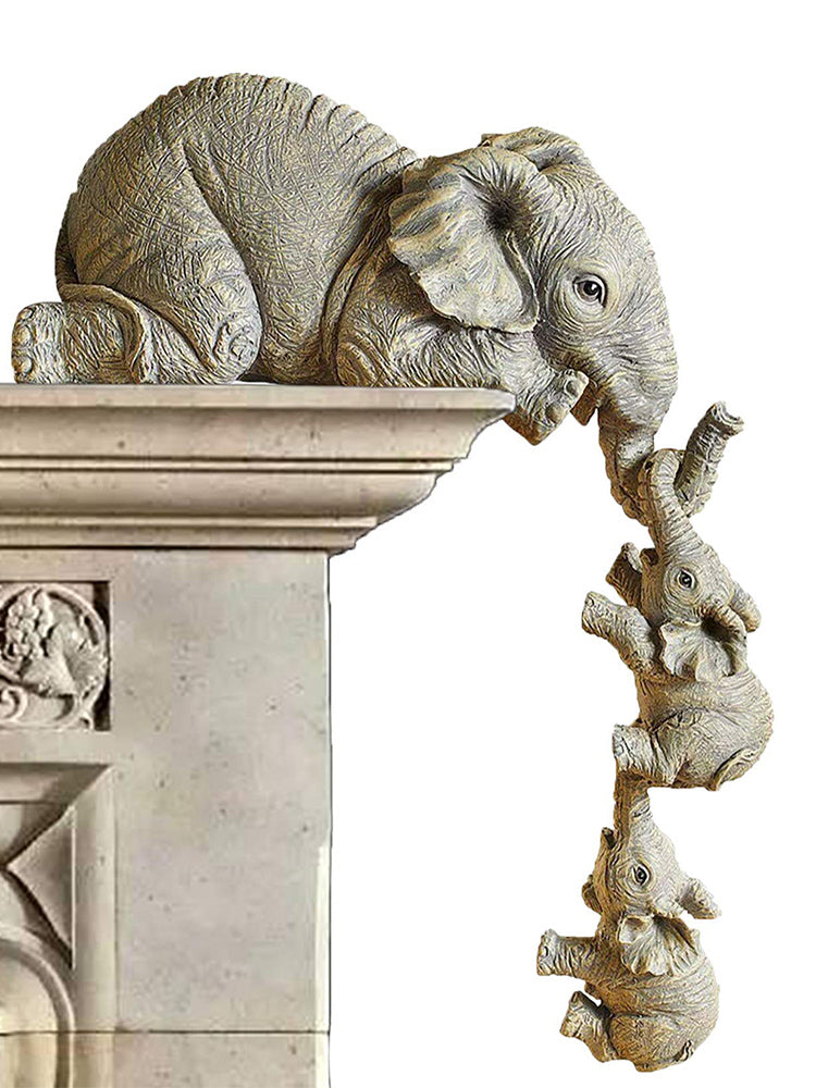 Figurine d'éléphant mère suspendue pour 2 bébés, ornements artisanaux en résine animale