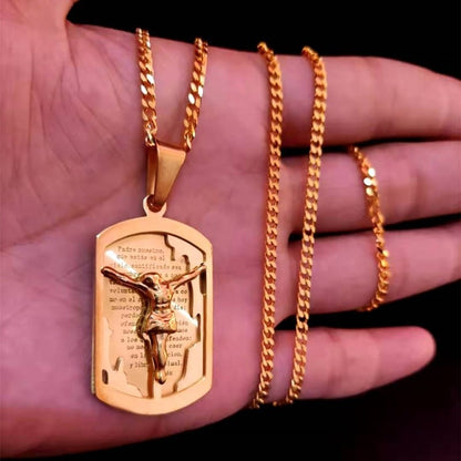 Pendentif croix de jésus avec bracelet en acier inoxydable, ne se décolore jamais, vintage masculin