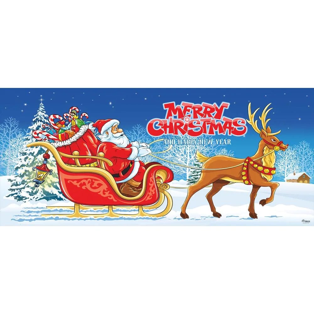 Décoration de porte de garage de Noël en traîneau du Père Noël, 7 pi x 16 pi, pour garage double 
