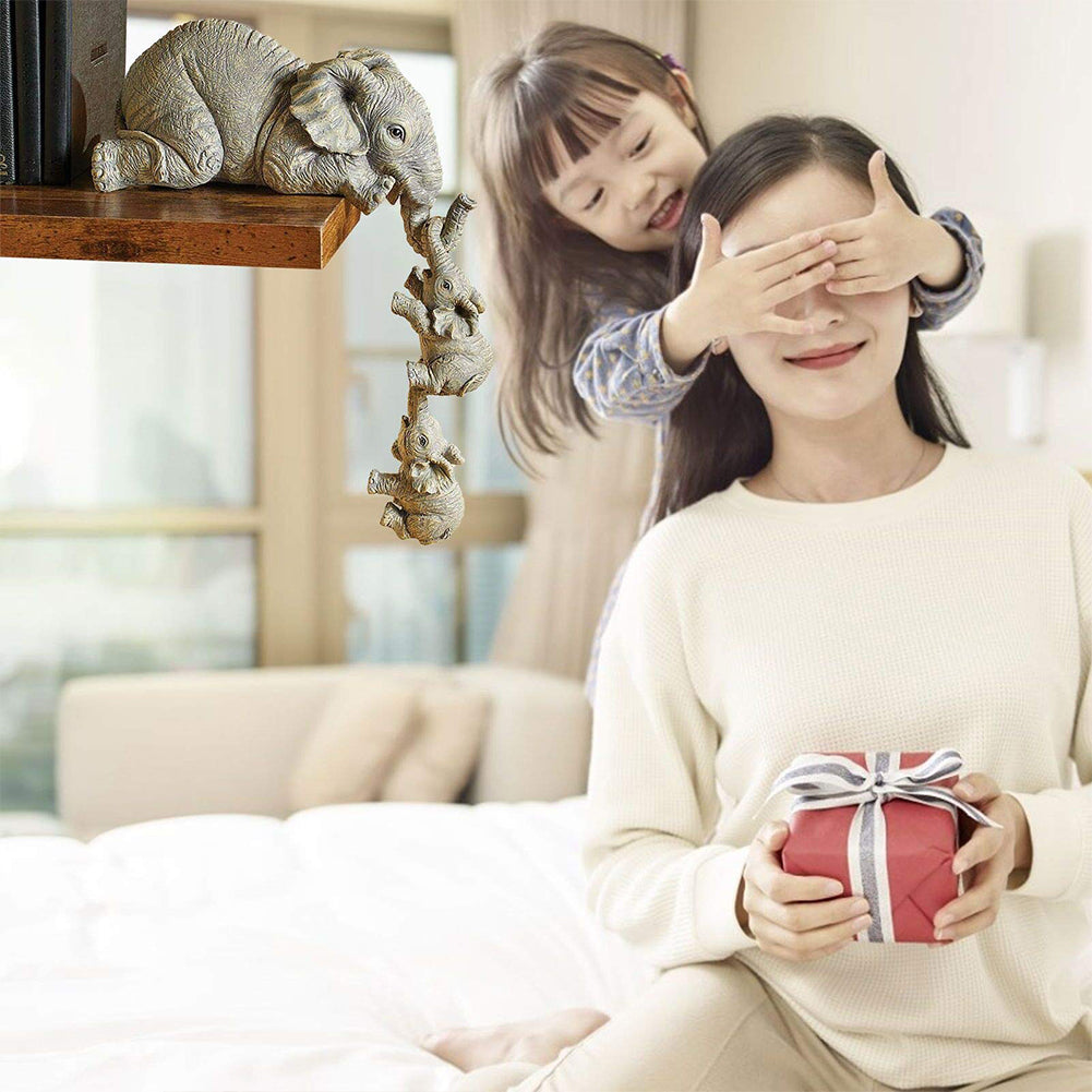 Figurine d'éléphant mère suspendue pour 2 bébés, ornements artisanaux en résine animale