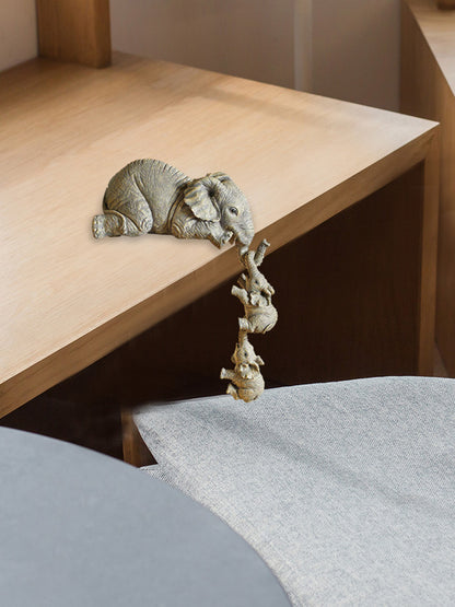 Figurine d'éléphant mère suspendue pour 2 bébés, ornements artisanaux en résine animale